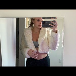 White Faux Fur Cropped Jacket